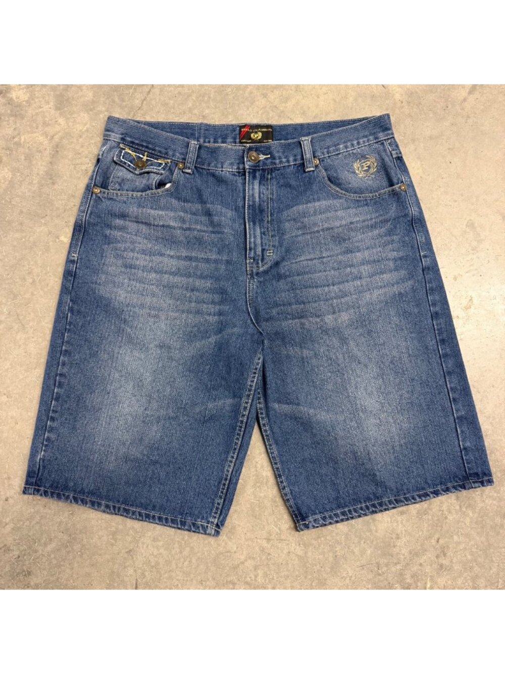 Vintage Y2K Phat Farm Denim Jean Shorts Size 38 Blue Relaxed Fit Embroidered
